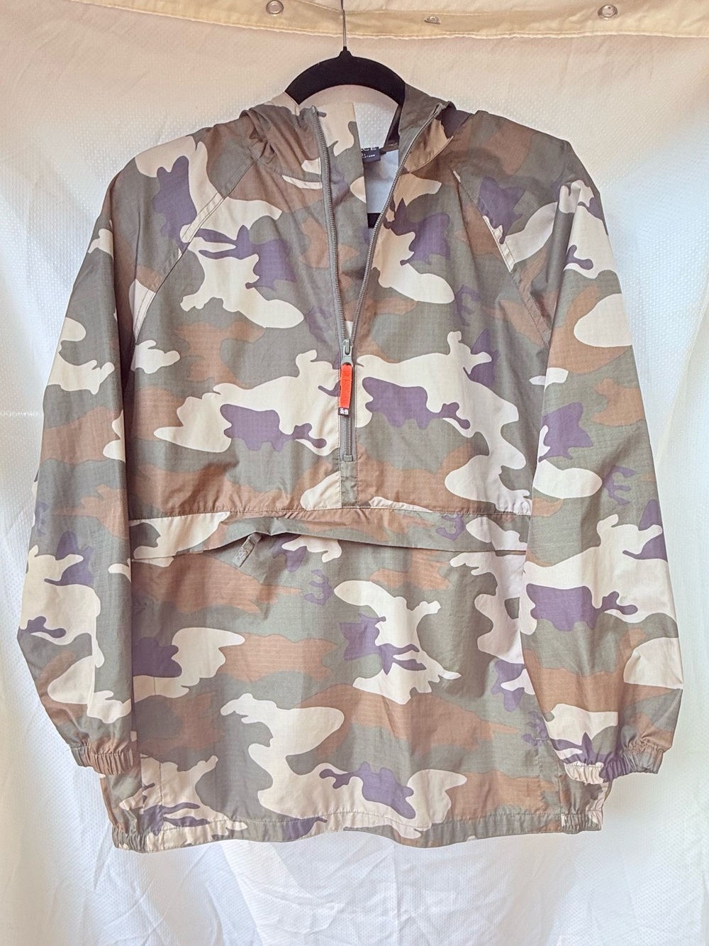 Children’s Place Camo Hooded Windbreaker XL 14 Rain Jacket 1/4 Zip Pullover